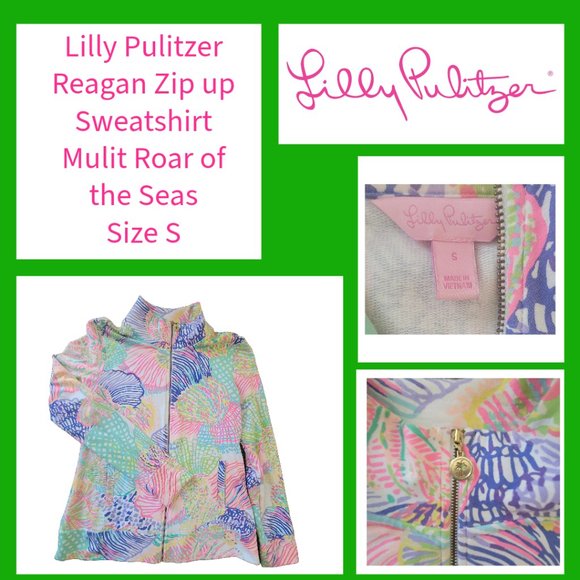 Lilly Pulitzer Reagan Zip Up Sweatshirt - Multi Roar of the Seas - Size S - Picture 1 of 7